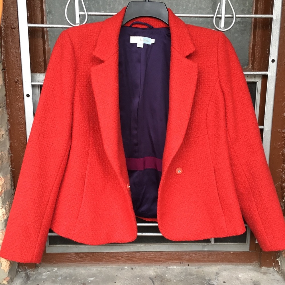Boden red orange tweed statement blazer snap 10 - Picture 3 of 10